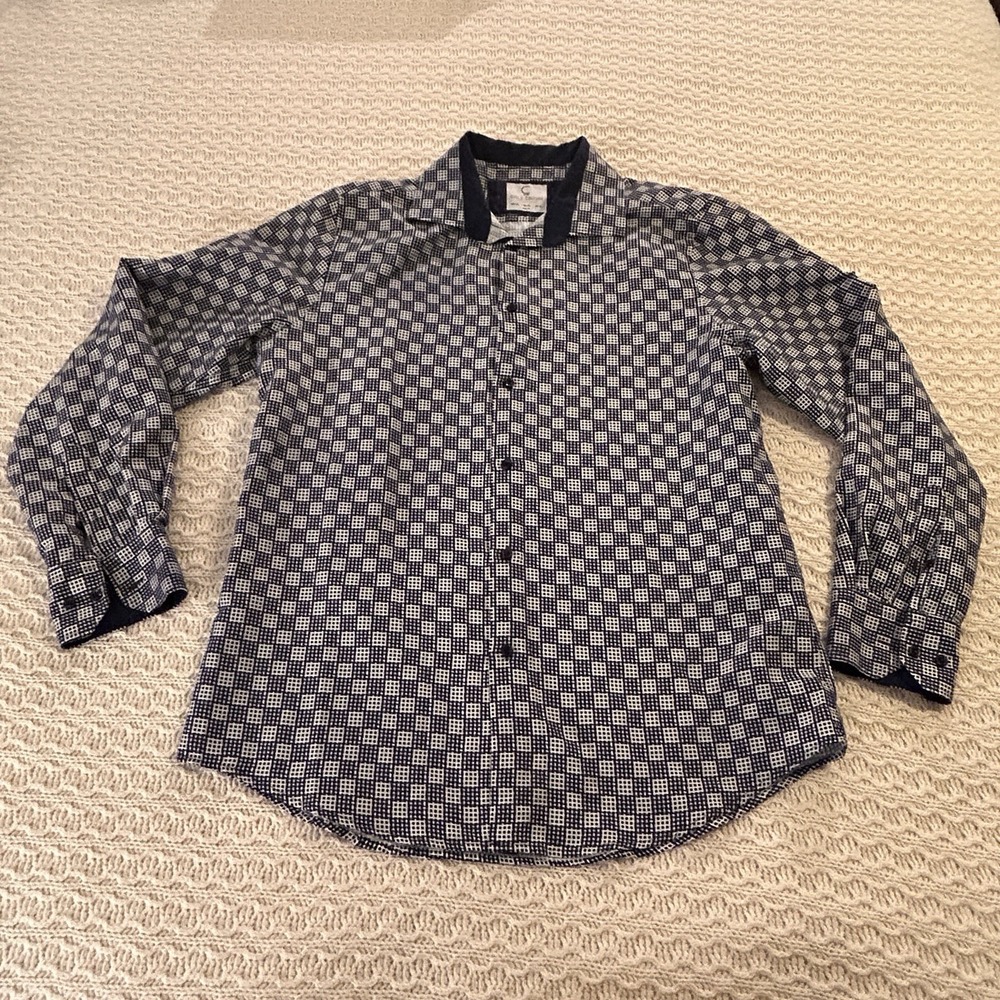 Suslo Couture Soft‎ Men's Checkerboard Navy White Men's Button Down 2XL Slim Fit